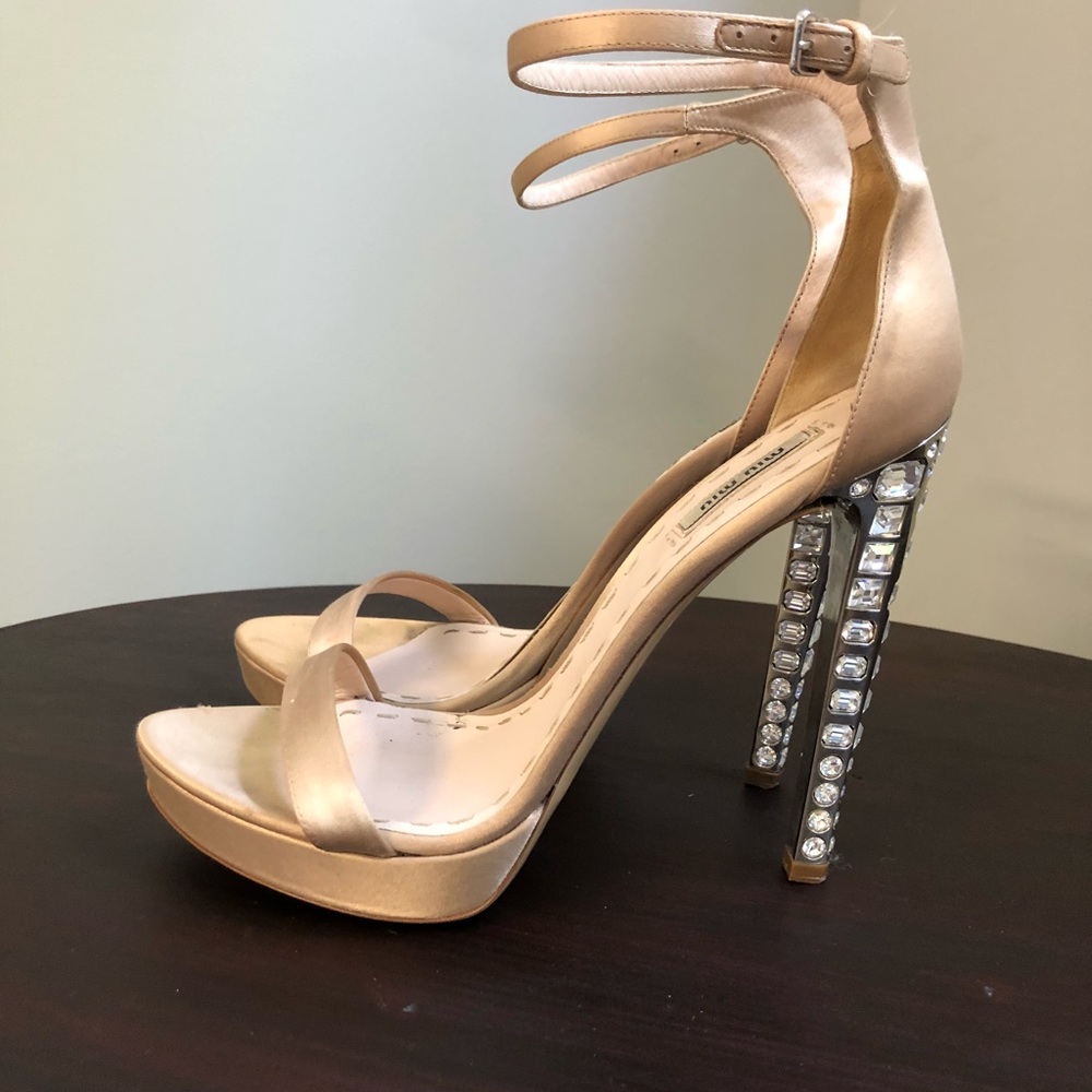 MIU MIU Crystal heeled satin sandals - Picture 2 of 7